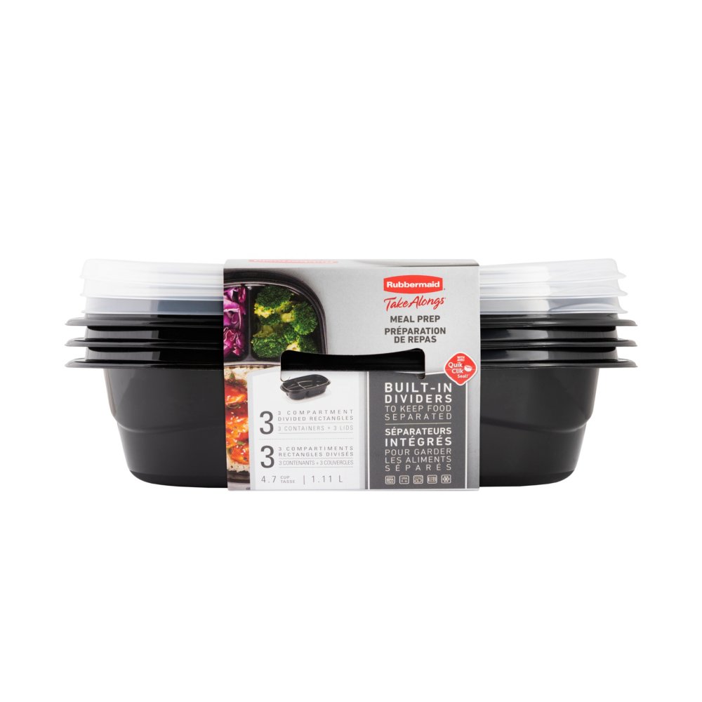  Rubbermaid TakeAlongs Food Storage Containers with Divided  Base,14-Pack, 3.7 Cup, Set of 7, Black, Great for Meal Prep, Lunch for  Adults & Kids, Bento Box Style