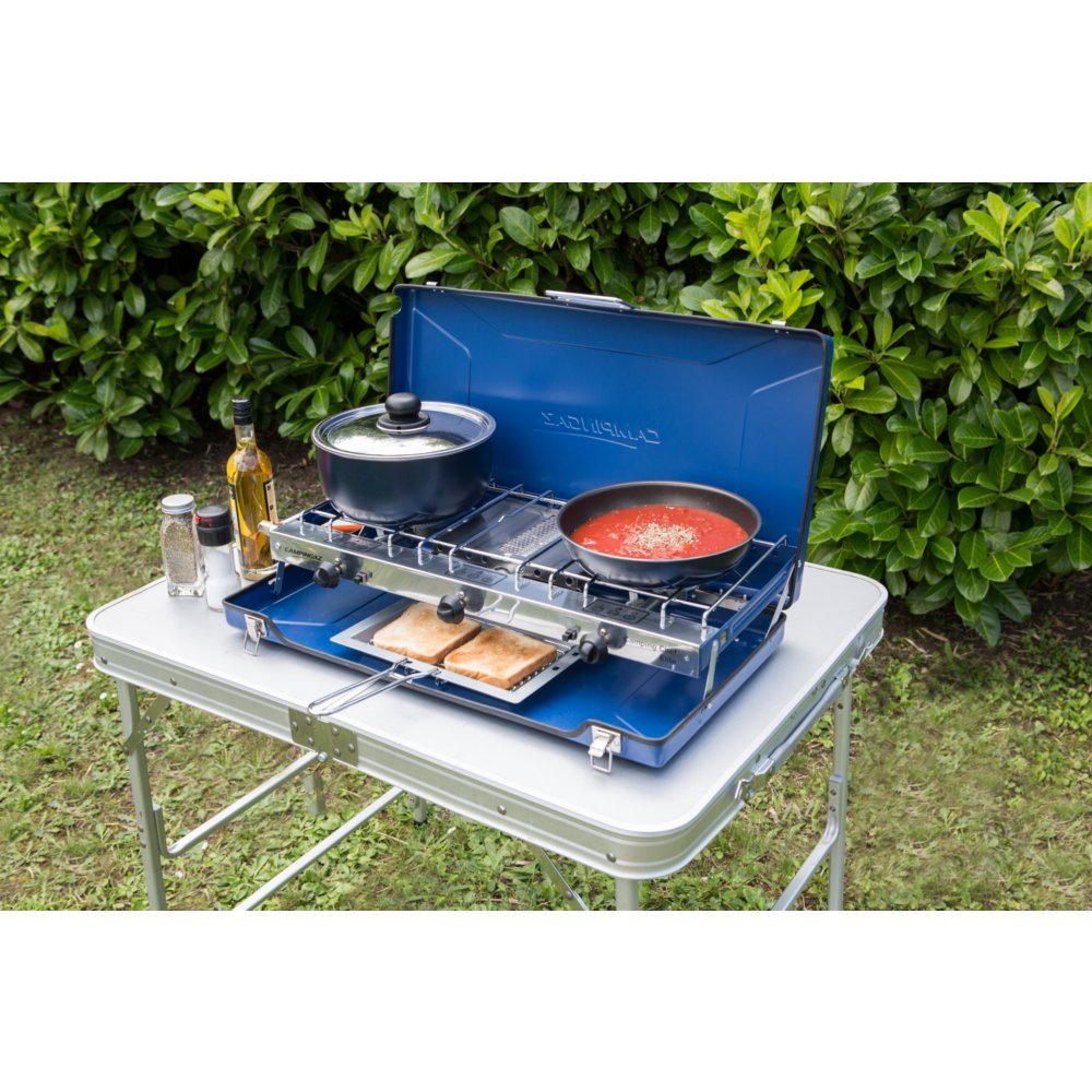 CAMPINGAZ CAMPING CHEF FOLDING DOUBLE BURNER STOVE & GRILL coleman 2000023352 