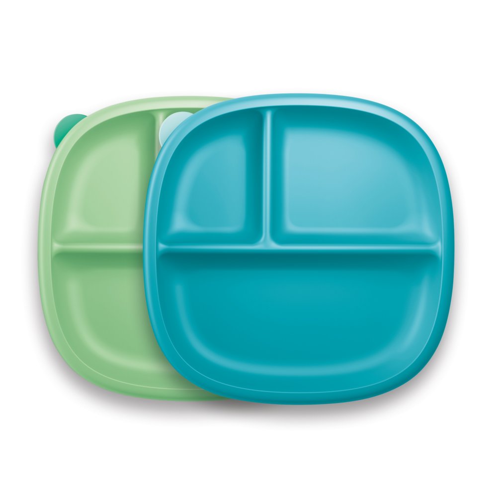 BPA-Free Kids Divided Plates with Lids, 5-Sections, & Suction-Grip