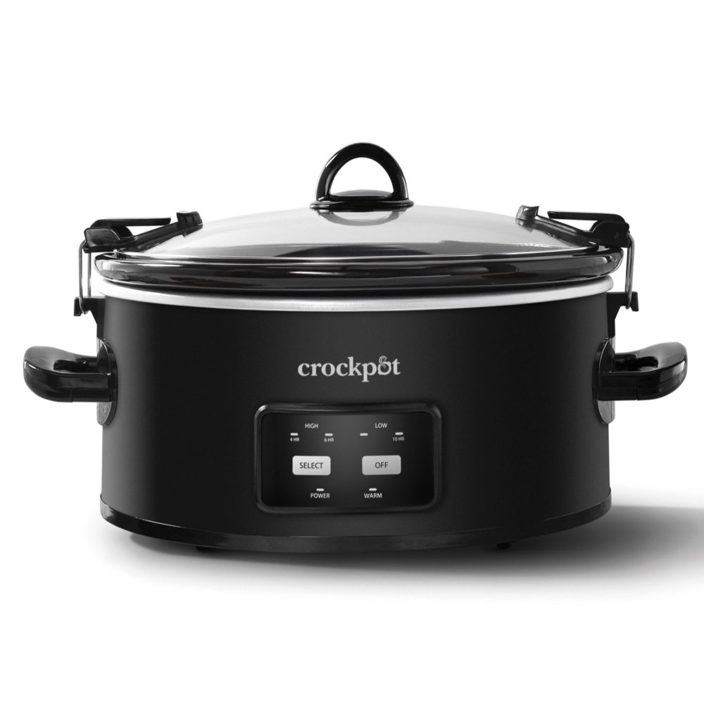 Crock-Pot Large 8 Quart Programmable Slow Cooker with Auto Warm Setting and  Cookbook, Black Stainless Steel