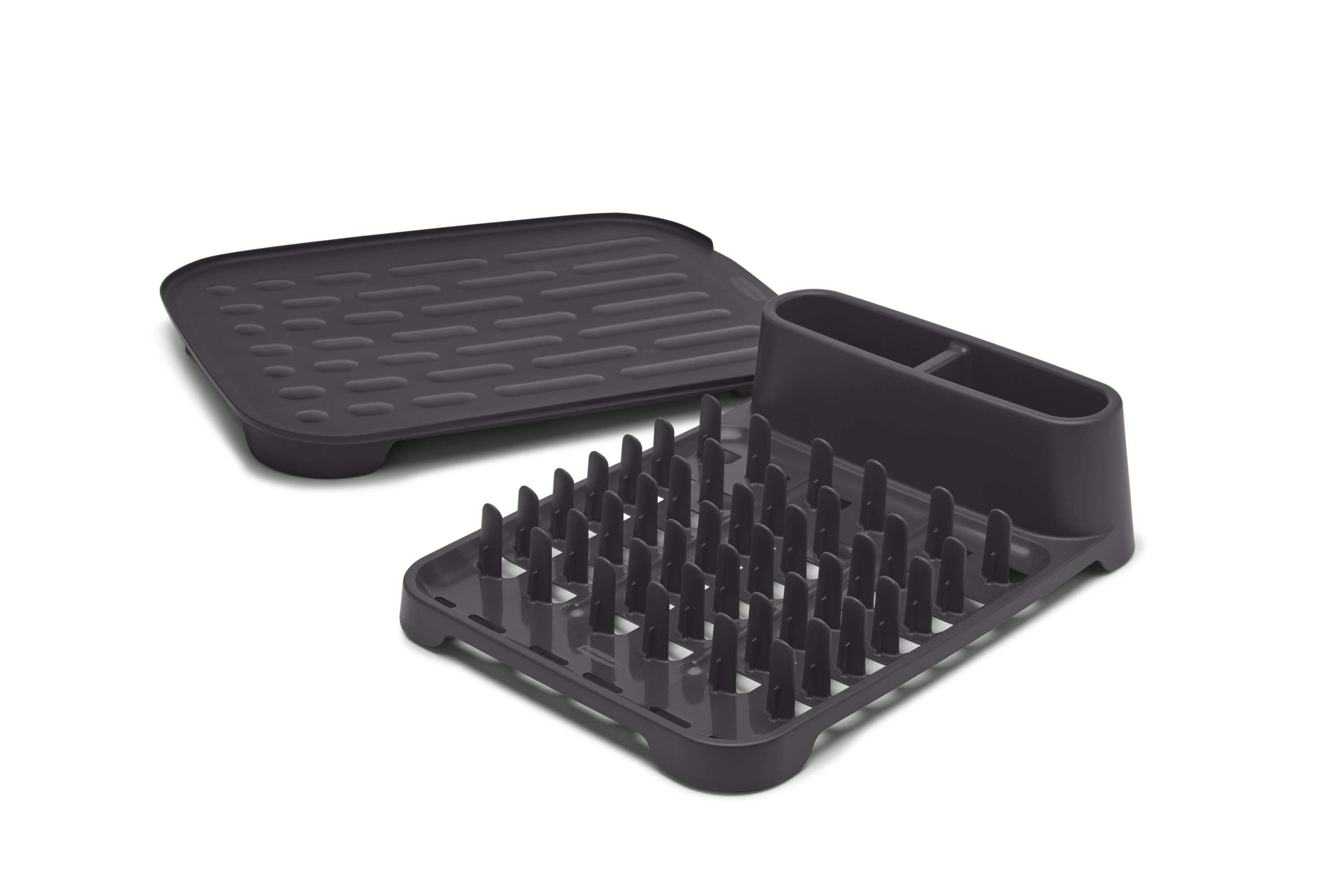 Rubbermaid Antimicrobial Dish Drying Rack With Drainboard Raven Grey   Rubbermaid Sinkware Shot16 9195