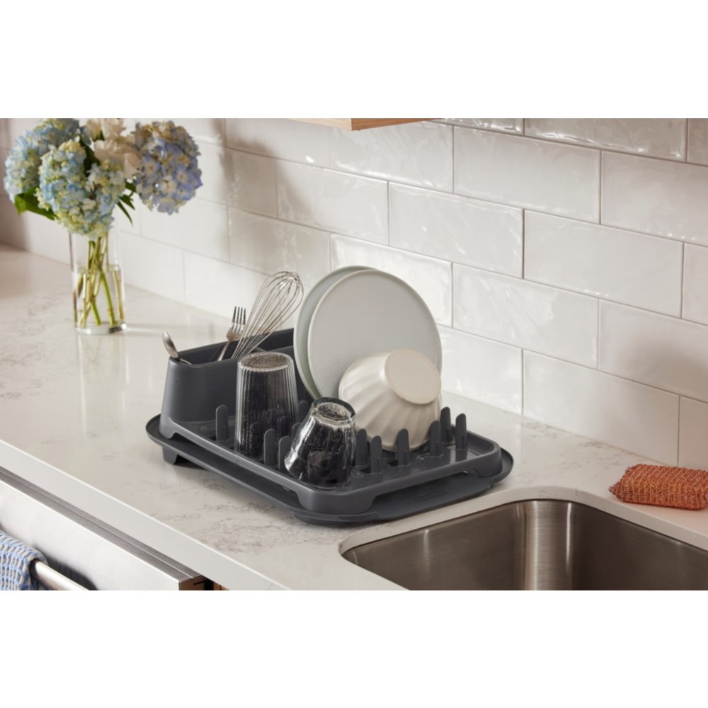 Rubbermaid® Antimicrobial Dish Drying Rack with Drainboard, Raven