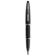 A Carene fountain pen with chrome trim stood upright with nib pointing down. image number 0