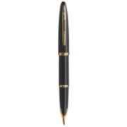A Carene fountain pen with gold trim stood upright with nib pointing down. image number 0