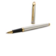 A Hemisphere rollerball pen with gold trim laid next to an upright pen cap. image number 3