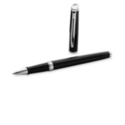 A Hemisphere rollerball pen with chrome trim laid next to an upright pen cap. image number 3