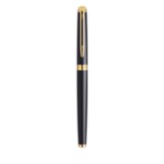A capped Hemisphere fountain pen with gold trim stood upright. image number 2