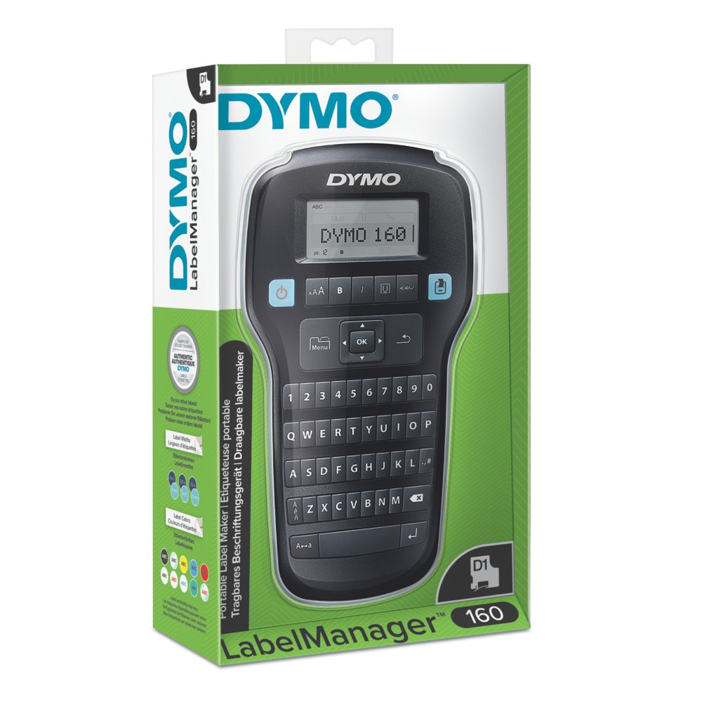  DYMO Label Maker LabelManager 160 Portable Label Maker,  Easy-to-Use, One-Touch Smart Keys, QWERTY Keyboard, Large Display, for Home  & Office Organization, Black : Office Products