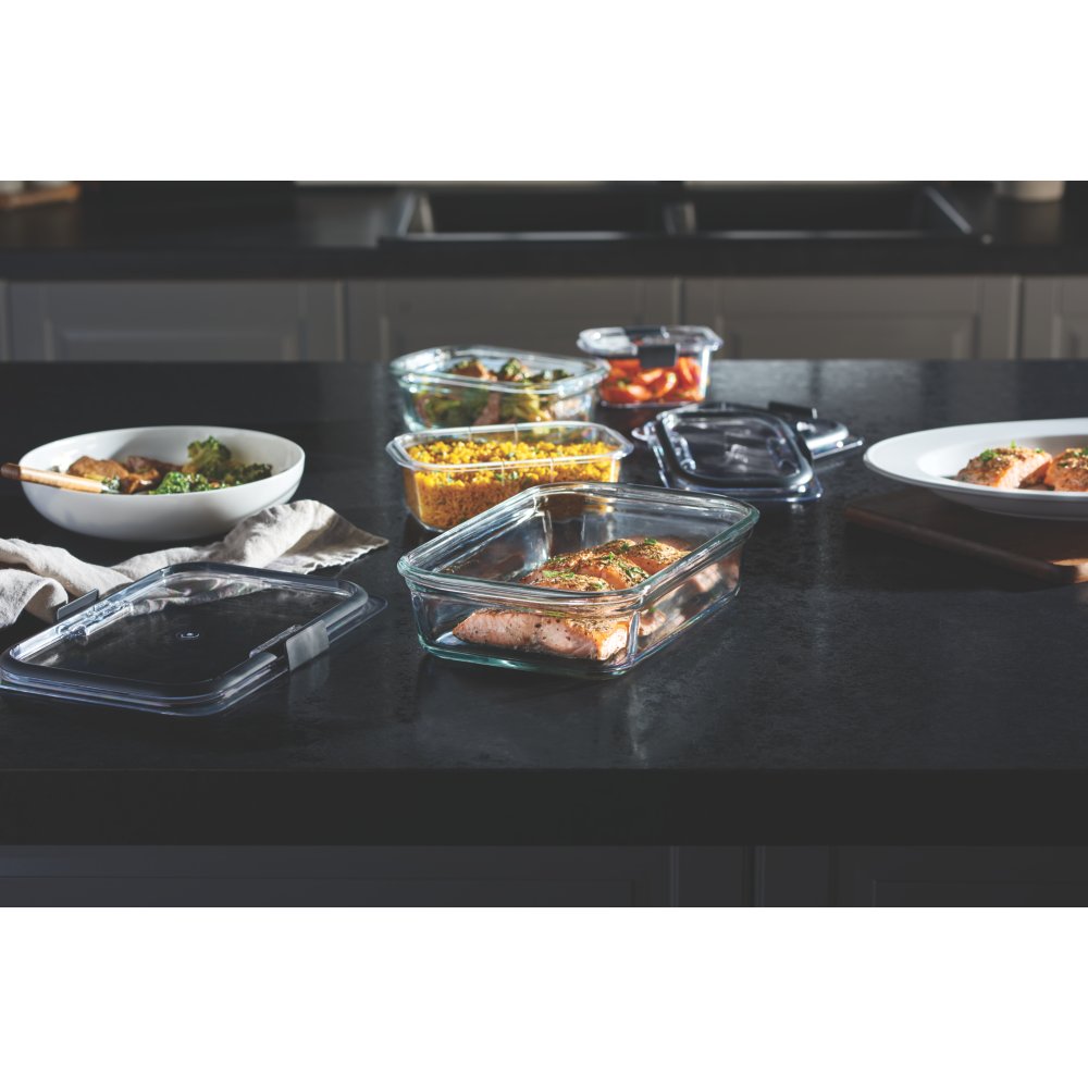 Rubbermaid 2118315 Brilliance Glass Storage 8-Cup Food Containers with  Lids, 2-Pack (4 Pieces Total), Large, Clear & Brilliance Food Storage