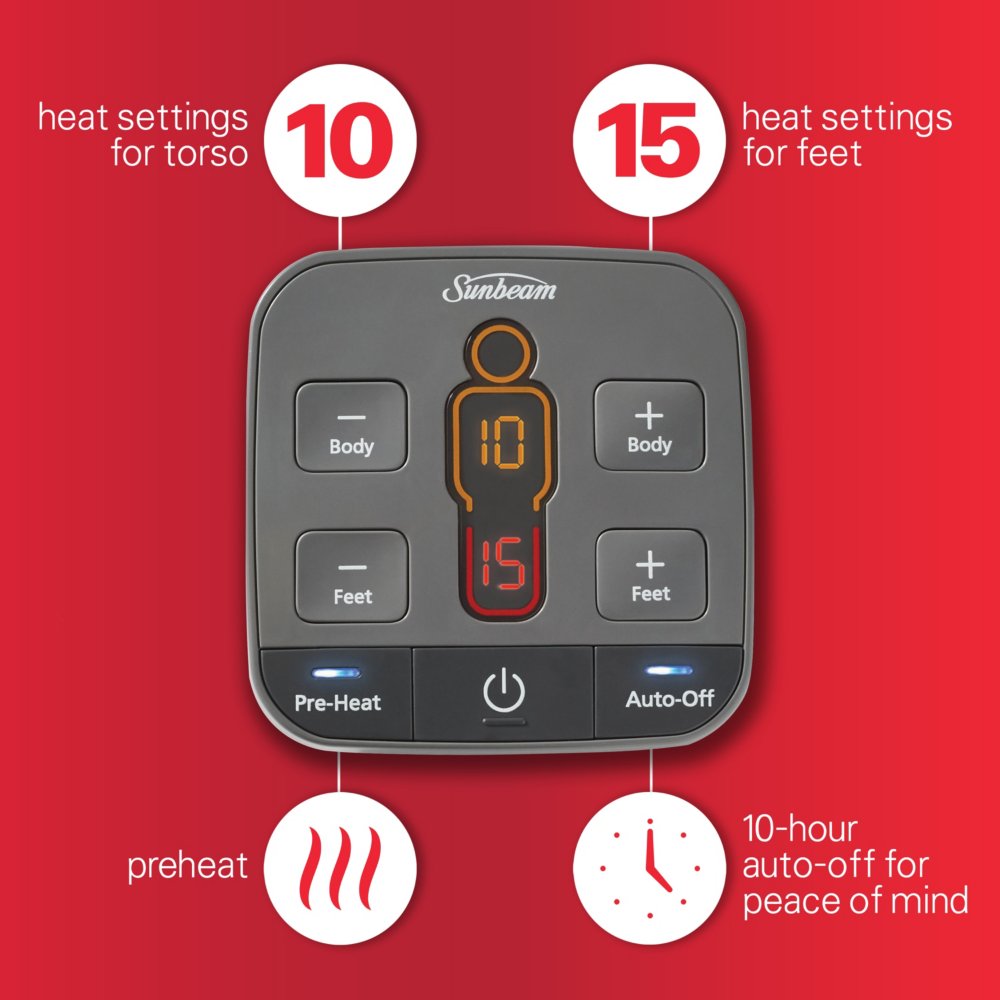 Cozy Feet Velvet Heated Blanket With Digital Display Controller Sunbeam