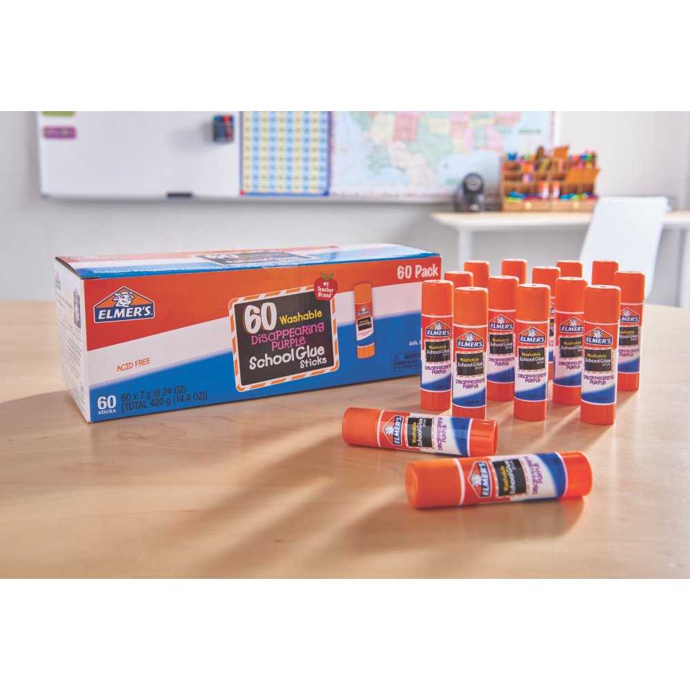 Elmer's Washable School Glue Sticks, Disappearing Purple, Pack of 60