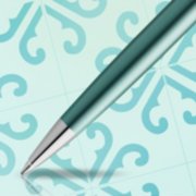 A Hemisphere ballpoint pen with chrome trim over an illustrated, patterned background. image number 4