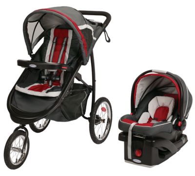 red car seat stroller combo