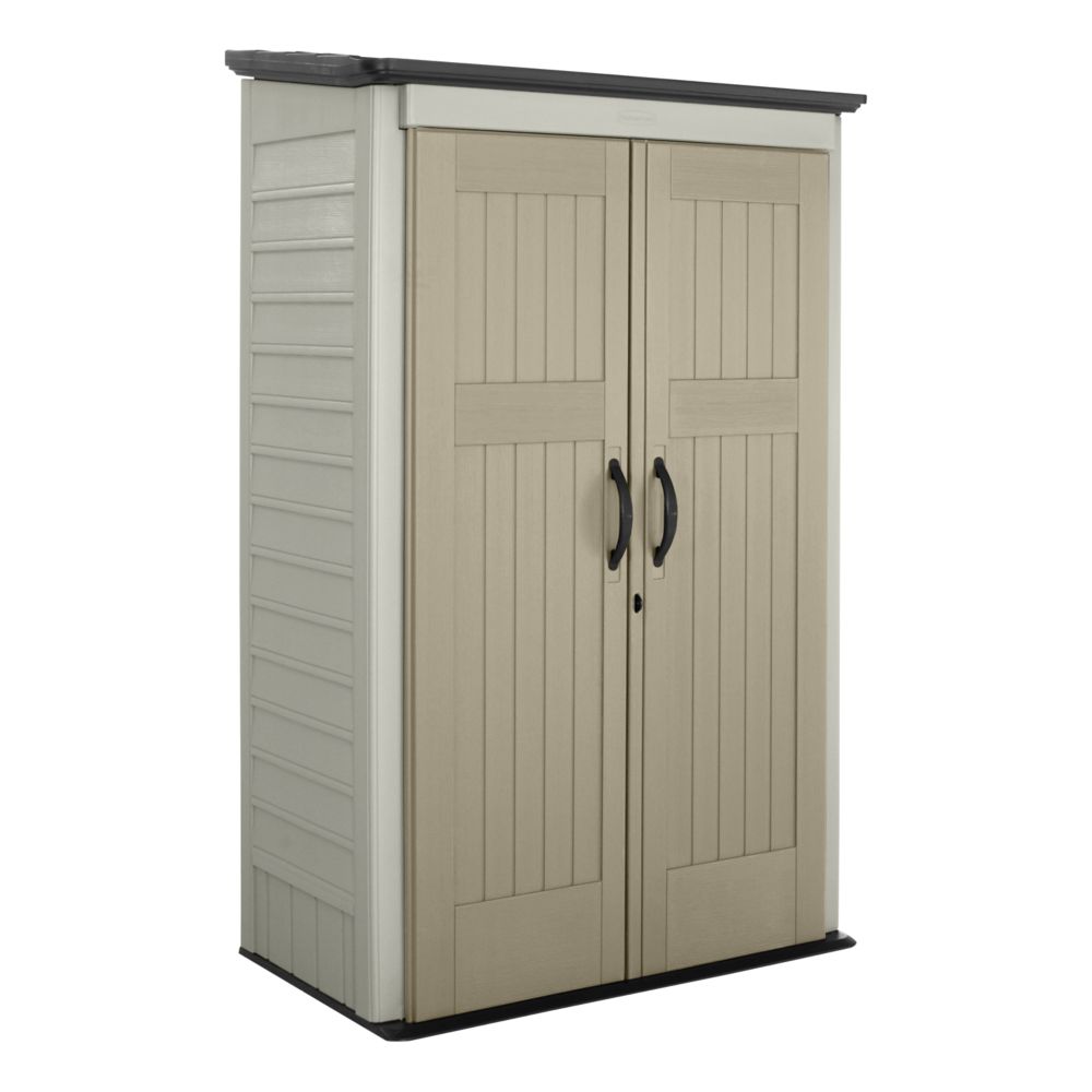 Rubbermaid Resin Weather Resistant Outdoor Storage Shed, 5 x 4 ft.,  Sandalwood/Onyx Roof, for Garden/Backyard/Home/Pool