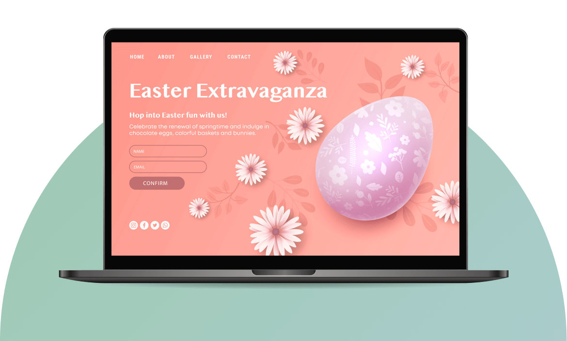 laptop with an Easter Extravaganza website