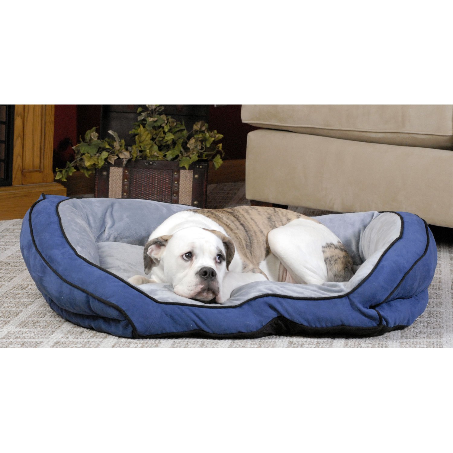 K&H Bolster Couch Dog Bed in Blue & Gray Petco