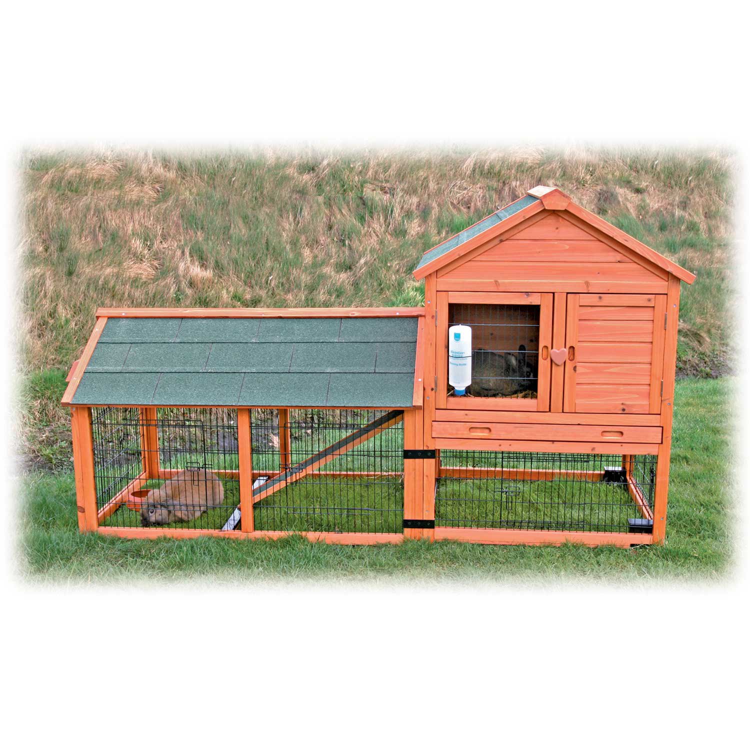 Trixie Natura Two Story Wheeled Rabbit Hutch with Run Petco