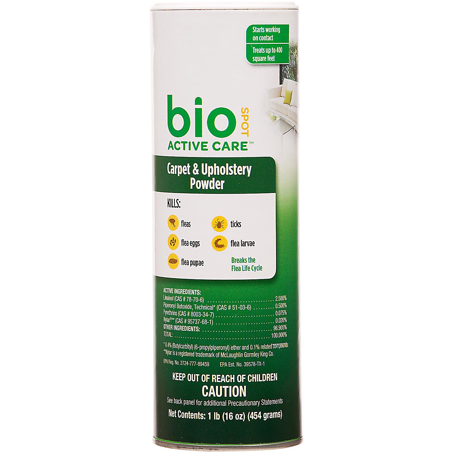 Bio Spot Active Care Flea & Tick Carpet & Upholstery Powder