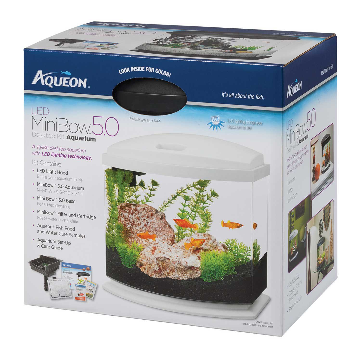 Aqueon 5 Gallon Minibow Led Desktop Fish Aquarium Kit White Petco