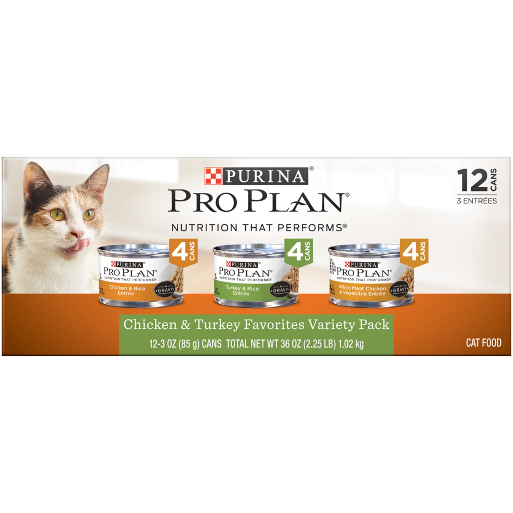 (12 Pack) Purina Pro Plan Gravy Wet Cat Food Variety Pack, Chicken & Turkey Favorites, 3 oz. Cans