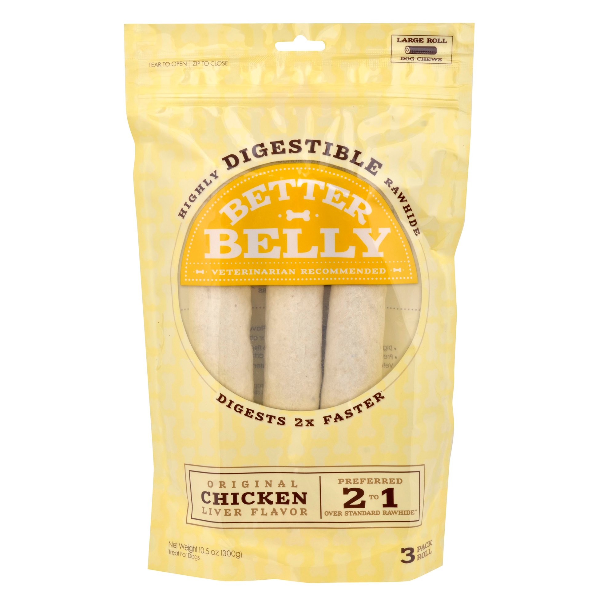 Better Belly Chicken Liver Rawhide Rolls Large Dog Chews Petco