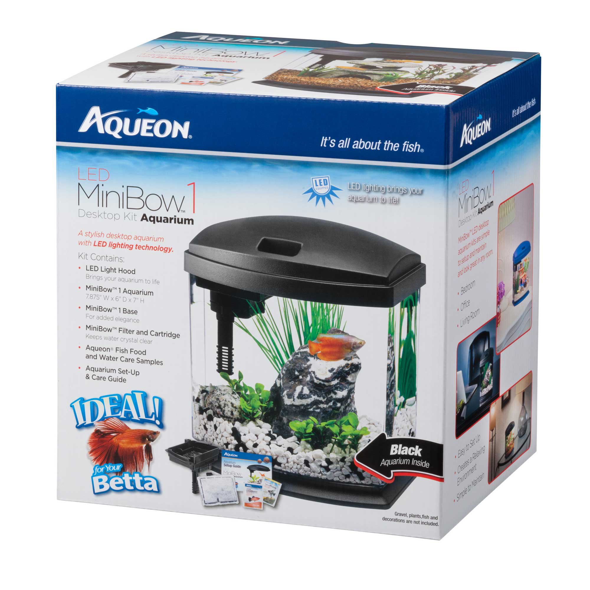 Aqueon 1 Gallon Minibow Led Desktop Fish Aquarium Kit Black Petco