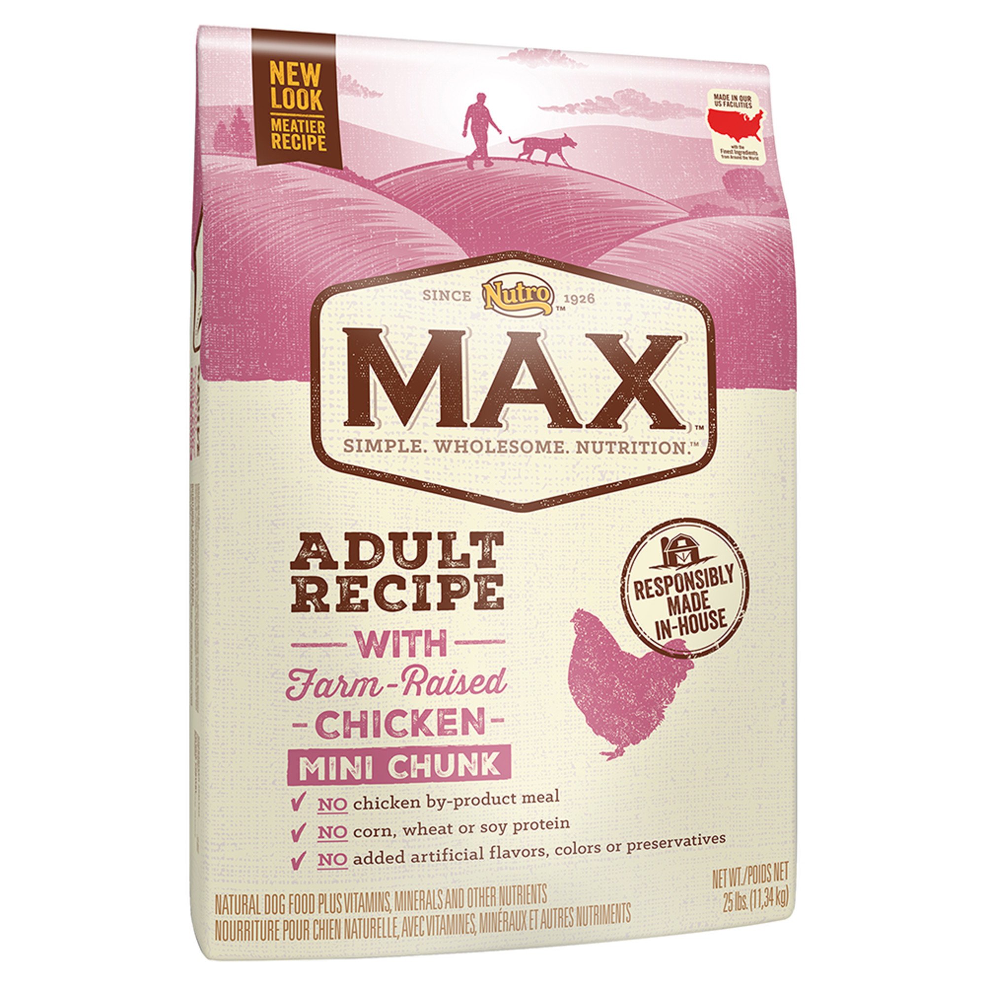 EXP sep/19/2023 NUTRO MAX Adult Recipe With Farm Raised Chicken Mini Chunk Dry Dog Food 25 Pounds