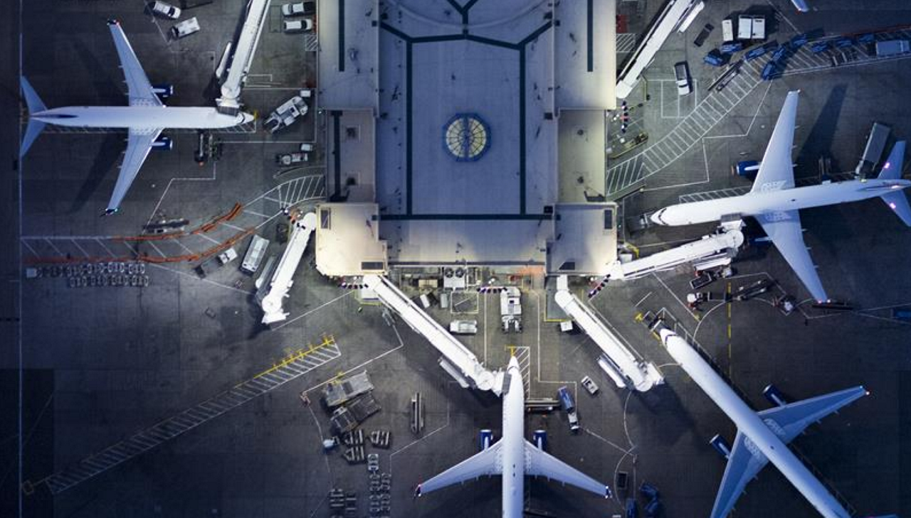 Photo of an aerial view of an airport. 