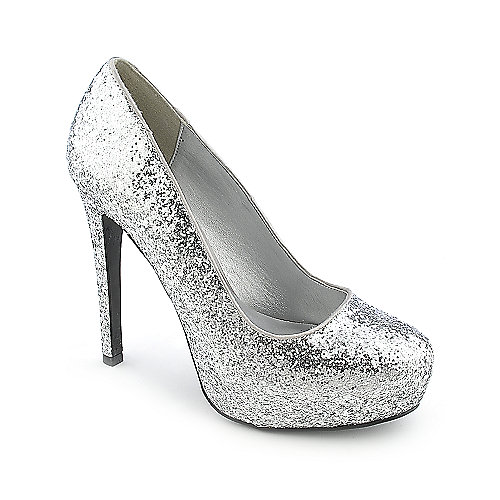 Delicious Yaris-H womens silver glitter high heel platform dress shoe