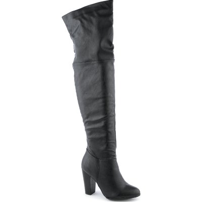 Buy Dollhouse Womens Kourtney Black Thigh High Heel Boots | Shiekh Shoes