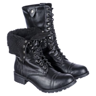Shiekh OraleeS Women's Black Fur Fold Over Combat Boot Shiekh Shoes