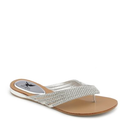 Shiekh Kylie-09 silver flat jeweled thong sandal