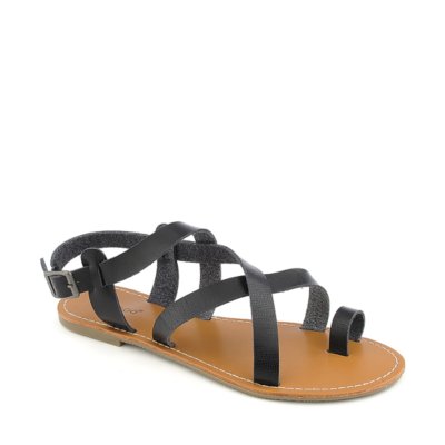 Bamboo Warner-14 black flat slingback strappy sandal