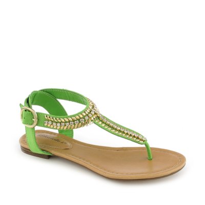 Breckelle's Stacy-43 green flat jeweled thong sandal