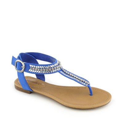 Breckelle's Stacy-43 blue flat jeweled thong sandal
