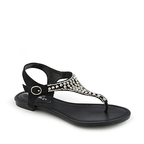 Breckelle's Sunny-03 black flat thong sandal