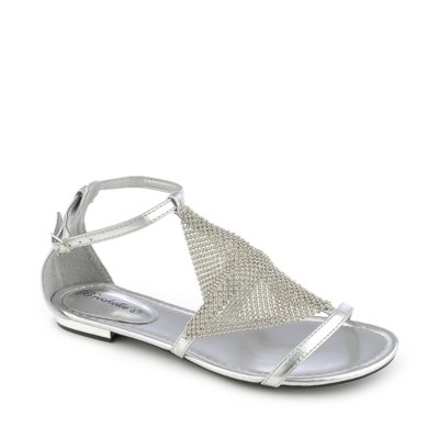 Breckelle's Dior-01 silver flat strappy sandal