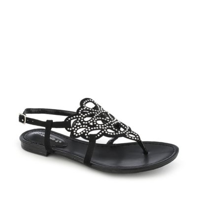 Breckelle's Sunny-02 black flat jeweled sandal