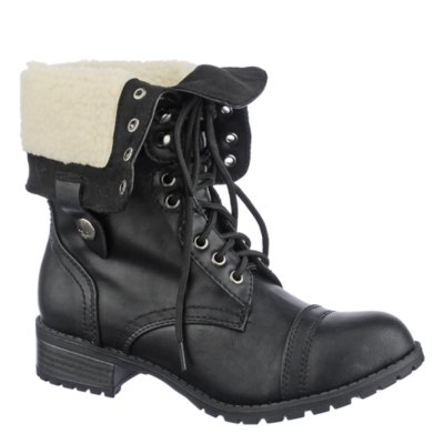 Shiekh Oralee-S Women's Black Fold Over Combat Boot | Shiekh Shoes