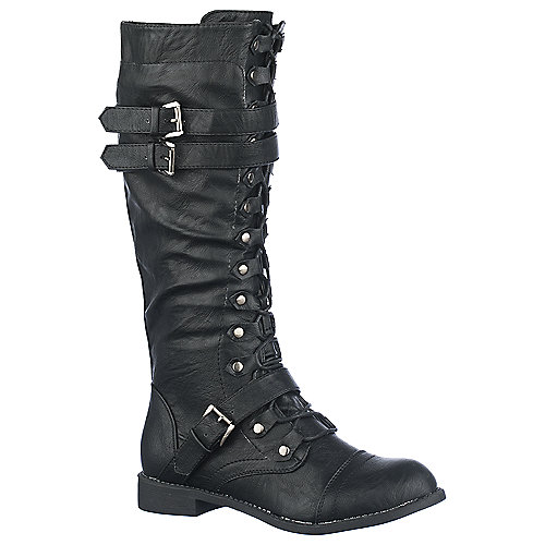 Shiekh Soldier Women's Black Low Heel Combat Boots | Shiekhshoes