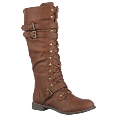 Shiekh Soldier Women's Tan Low Heel Combat Boots | Shiekhshoes