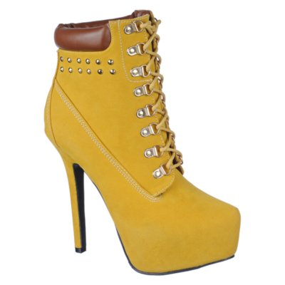 Buy Wild Rose Womens Bryna-20 Mustard Platform Ankle Boot High Heel
