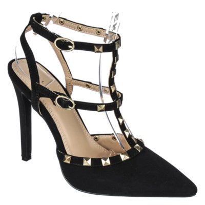 Glaze Arya-2 Womens Black T-Strap Pointed Toe Dress Heel | Shiekh Shoes