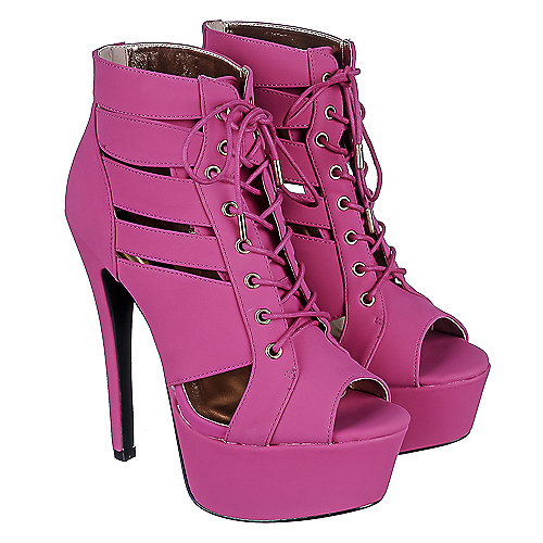Dollhouse Arsenal Women's Hot Pink Lace-Up High Heel | Shiekh Shoes