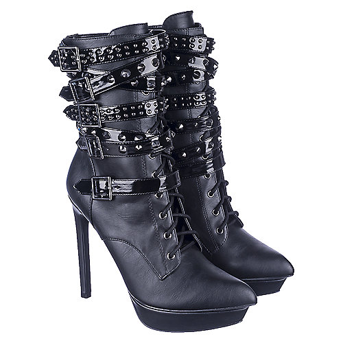 Privileged Lift Off Women's Black Lace-Up Mid Calf Boots | Shiekh Shoes