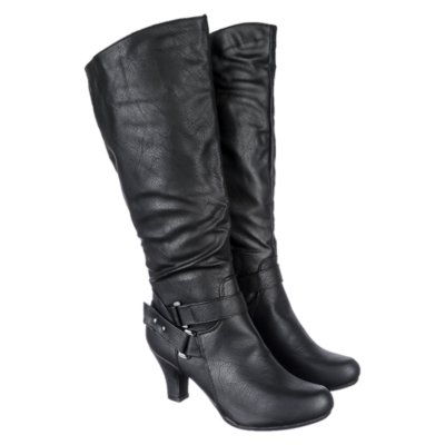 Women's Black Low Heel Leather Boot Brand-38W | Shiekh Shoes