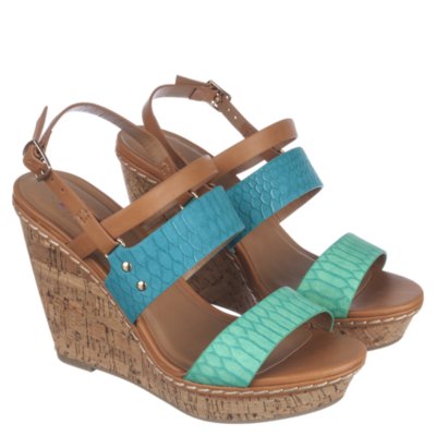 Delicious Loren-S Women's Teal High Heel Wedge Sandal | Shiekh Shoes