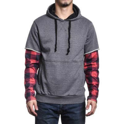 Men's Plaid Double Sleeve Hoodie Grey | Shiekh Shoes