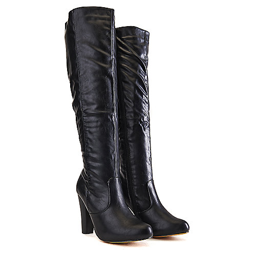 Women's Knee-High Leather High Heel Boot Apollo-4 Black | Shiekh Shoes