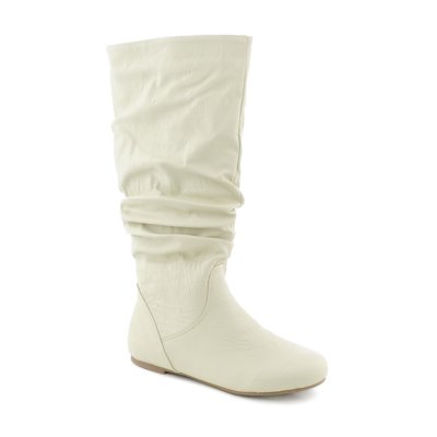 Shiekh Womens Kalisa-04 White Mid Calf Flat Boot | Shiekh Shoes
